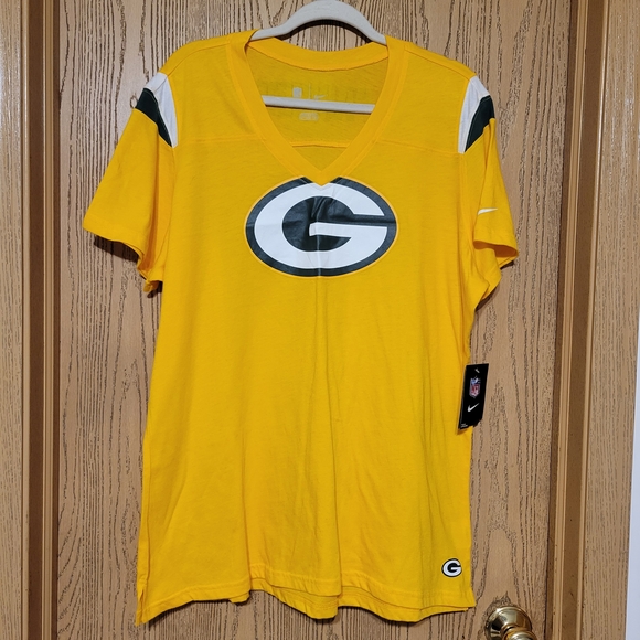 Nike Women's V-neck With  Packers Logo Print Short  Sleeve Shirt. Size 3XL NWT - Picture 1 of 4